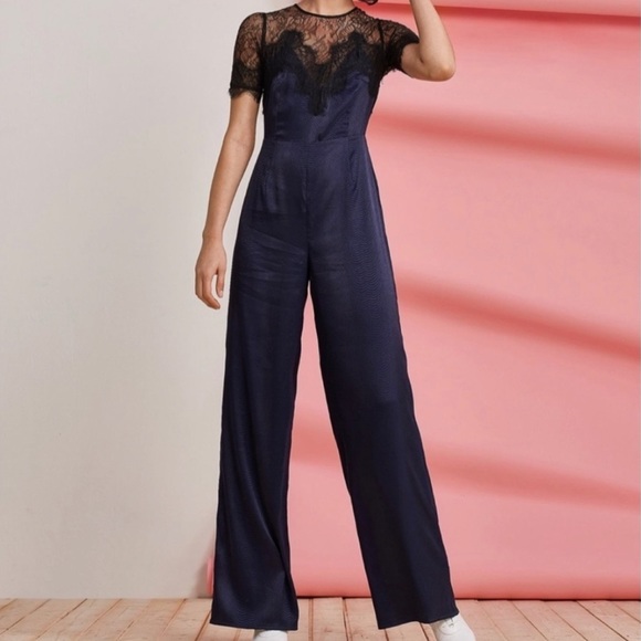 foxiedox Pants - Foxiedox Wide Leg Jumpsuit Lace Detail Top & Sleeves